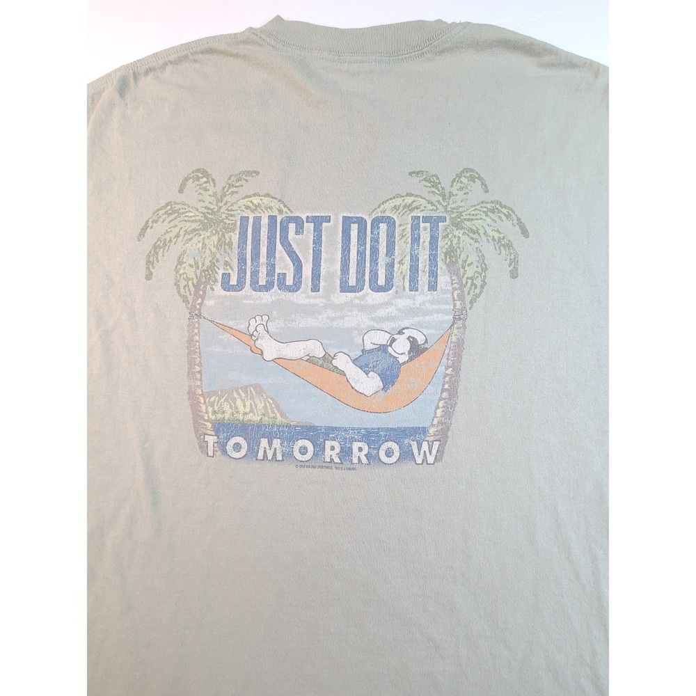 Big Dogs Mens 2XL Just Do It Tomorrow Parody Graphic T-Shirt Sage Green 2003
